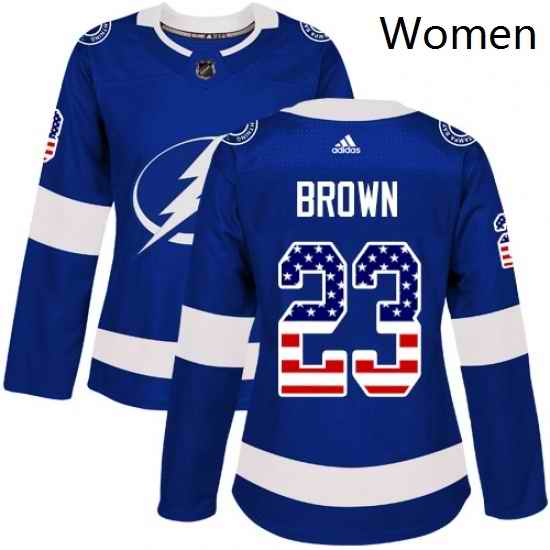 Womens Adidas Tampa Bay Lightning 23 JT Brown Authentic Blue USA Flag Fashion NHL Jersey